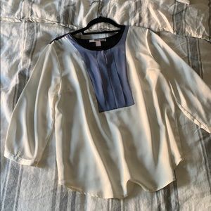 Cream blue and black blouse